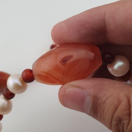 Vintage African Carnelian & Fresh Water Authentic Pearl Necklace