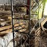 Vintage Iron Shelving Unit Ornate Scrollwork Image 2