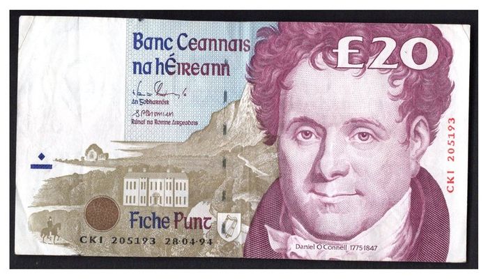 1994 Ireland IR20 Daniel O Connell Banknote Series C. Note issued 28/04/94. Serial number CKI205193
