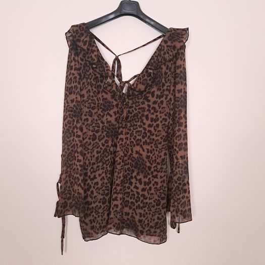 Boohoo Brown Black Leopard Y2K Grunge Tie Front V Neck Flared Mini Dress 16UK/44EU