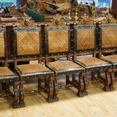 Set of 6 Spanish Renaissance Revival Walnut Dining Chairs