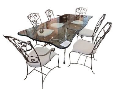 Classy solid glass dining table and 8 chairs