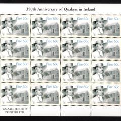 2004 Ireland 350th Anniversary of Quakers in Ireland Stamp Sheetlet Plate 1A1A1A1A Mint Never Hinged (MNH)