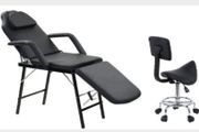 Adjustable Faux Leather Massage Table For Cosmetic with Salon Chair Black