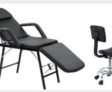 Adjustable Faux Leather Massage Table For Cosmetic with Salon Chair Black