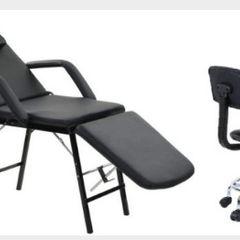 Adjustable Faux Leather Massage Table For Cosmetic with Salon Chair Black