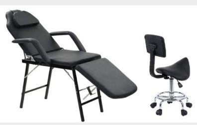 Adjustable Faux Leather Massage Table For Cosmetic with Salon Chair Black