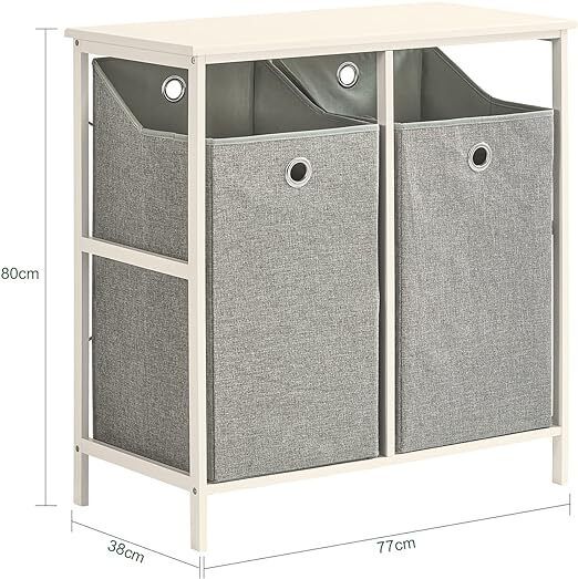 Double Laundry basket   Free-standing Laundry Basket, Dirty Laundry Basket for Laundry Bathroom, with Shelf, 2 Compartments and 2 Removable Laundry Bags