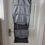 Grey fabric hanging closet organizer with 6 open shelves and side mesh pockets Image 6