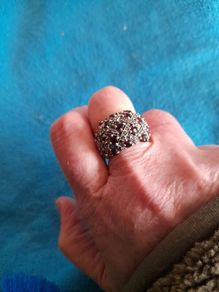 Silver marcasite and garnet ring