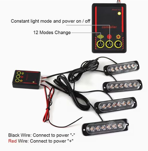 4in 1 LED Grille Flashing Light for Car Truck,