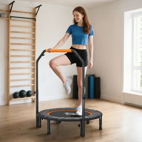 Foldable Mini Fitness Trampoline, with Adjustable Foam Handle, Orange