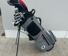 Golf clubs, bag, trolley