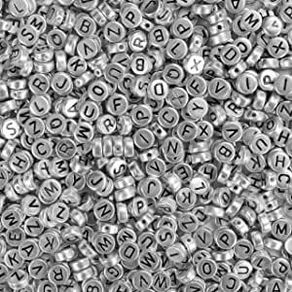 Silver Acrylic Round Alphabet Beads