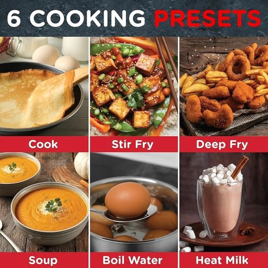 Electric Digital Induction Hob with 8 Temperature & Power Settings, 6 Cooking Modes, Timer, Overheat Protection, Auto Off, Child Safety Lock, Black