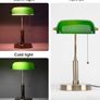 Bankers Office Desk Lamp, Vintage Green Glass Table Lamp with Brass Base, Classic Retro Light with Wireless Charging&USB Port Image 4