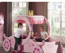 Girls pink car bed, princess fairytale