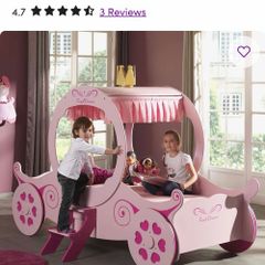 Girls pink car bed, princess fairytale