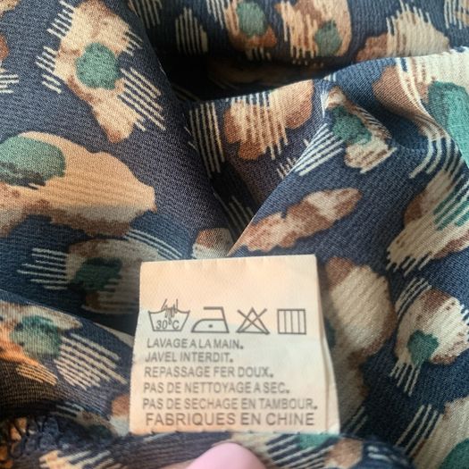 Navy, green & beige blouse. Size S