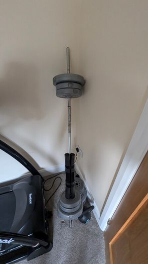 treadmill + free weights + Adidas Matt + kettlebell