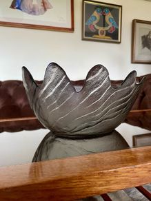Vintage Wedgwood Dartington Lead Crystal Glass Wave Large Salad Or Fruit Table Bowl 1980s