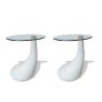 Coffee Table 2 pcs with Round Glass Top High Gloss White Image 2