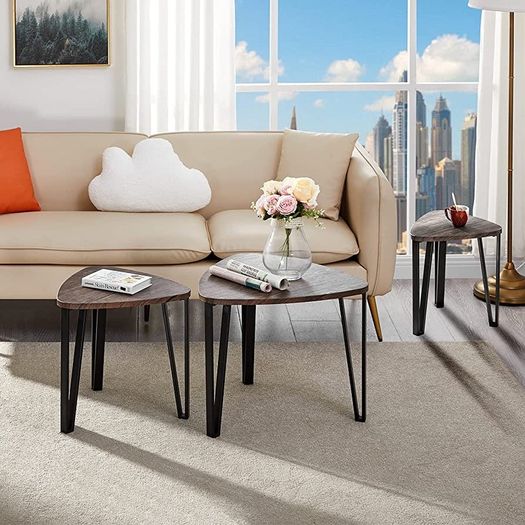 Nest of Table Easy Assembly Industrial Nesting Table Set of 3 Coffee Tables End Side Tables for Home and Office (FREE SHIPPING)
