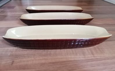 Nice Older Set of 3 Stoneware Boiled Corn Holders Brown & Cream