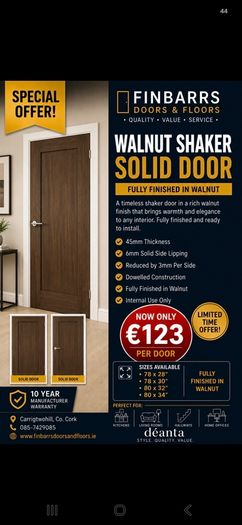 Deanta Walnut Shaker Solid Doors