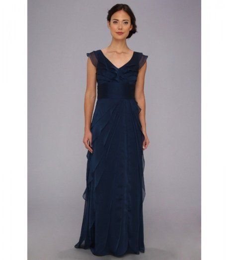 ADRIANNA PAPELL Tiered Chiffon Cap Sleeves Dress