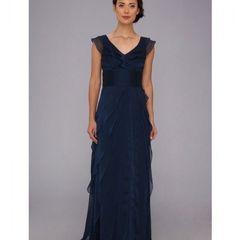 ADRIANNA PAPELL Tiered Chiffon Cap Sleeves Dress