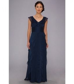 ADRIANNA PAPELL Tiered Chiffon Cap Sleeves Dress