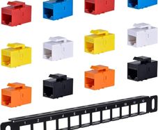 10 inch 0.5U 12 Port Blank Keystone Patch Panel with Cat6 RJ45 Keystone Jack Insert for DeskPi RackMate T0/T1/T2 Network Cabinets/Server Rack