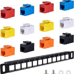 10 inch 0.5U 12 Port Blank Keystone Patch Panel with Cat6 RJ45 Keystone Jack Insert for DeskPi RackMate T0/T1/T2 Network Cabinets/Server Rack