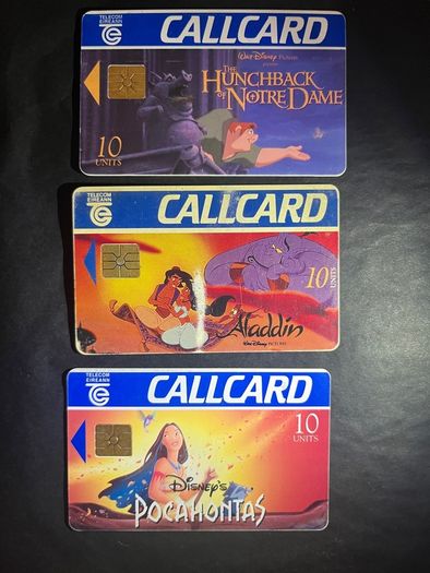 Disney telecom eireann callcards inc Aladdin Pocahontas and hunchback of notre dame