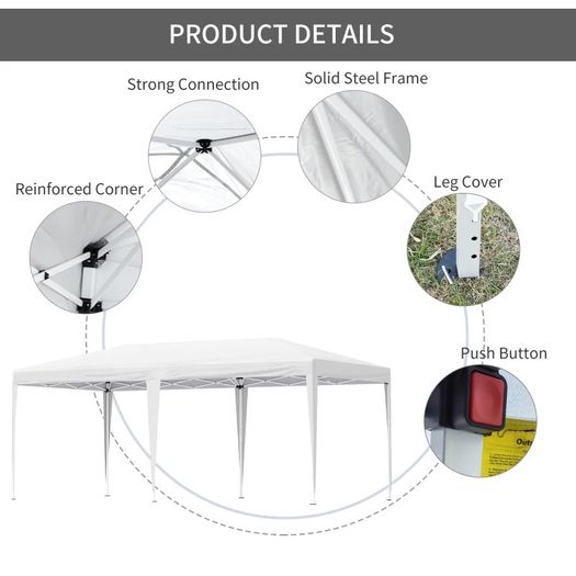 6 x 3m Pop Up Gazebo, Double Roof Foldable Canopy Tent, Wedding Awning Canopy (FREE SHIPPING)