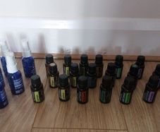Empty bottles from essential oils and glass spray bottles