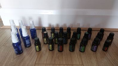 Empty bottles from essential oils and glass spray bottles