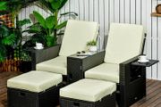 5PC PE Rattan Sun Lounger, Outdoor Wicker 5-level Adjustable Recliner Sofa Bed with Storage Side Table and Footstools, for Patio, Garden, Poolside, Black