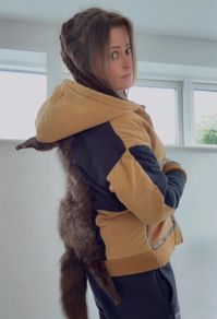 Vintage Carhartt Jacket with Real Fox Fur Hide Witch Forest Cosplay