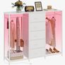 5 Drawer Dresser with Clothes Rack Chest of Drawers with Clothes Rail LED Lights Wardrobe Closet Drawers Charging Station Flexible Shelf Open Shelves for Bedroom Living Room Image 2