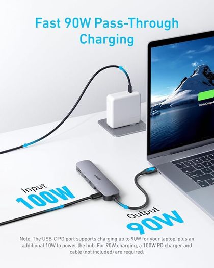 USB C Hub, 5-in-1 USB Hub for Laptops, 4K HDMI Multiport Adapter with 90W Max Power Delivery, USBC & USBA Data Ports USB C Dongle, Compact for MacBook, Dell, and More (Charger Not Included)