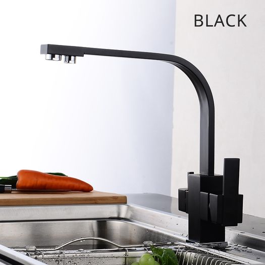 Square 3 Way Faucet Brass Black
