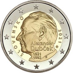 Slovakia 2 Euro Commemorative Coin 2021 - 100th Anniversary of the Birth of Alexander Dubcek. Uncirculated.
