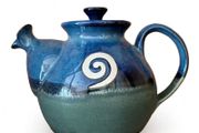 Irish Studio Pottery Teapot - Blue Green Glaze with Celtic Spiral Jack O'Patsy
