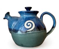 Irish Studio Pottery Teapot - Blue Green Glaze with Celtic Spiral Jack O'Patsy