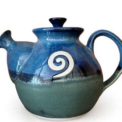 Irish Studio Pottery Teapot - Blue Green Glaze with Celtic Spiral Jack O'Patsy