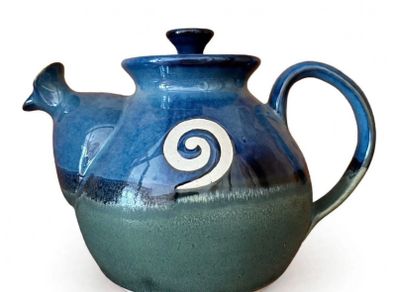 Irish Studio Pottery Teapot - Blue Green Glaze with Celtic Spiral Jack O'Patsy