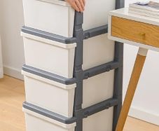 Storage Drawer on Locking Wheels, Tower with Interlocking Hooks for Home Office Closet Bedroom Dorm, Detachable, Free Combination, White and Gray, 4 Drawers