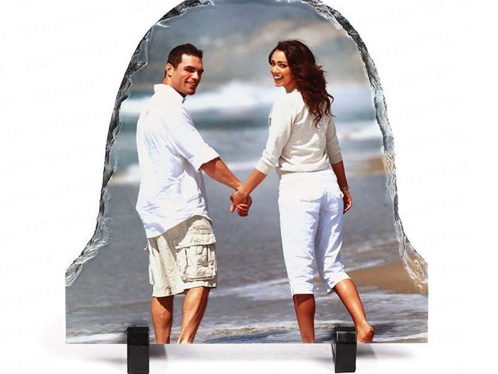 Personalised Photo Slate Door shape, size 15 x 15cm. Photo Rock Slate